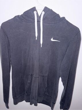 Nike Black Hoodie with White Drawstrings and White Swoosh
